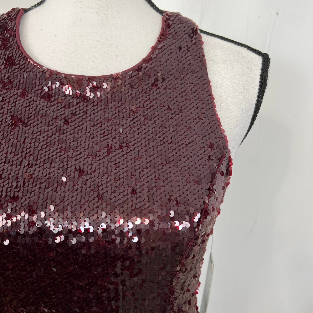 Lulu's Red Sequin Dress Size S Bodycon Cut Out Strappy Cage Back Burgundy Party - Picture 5 of 8